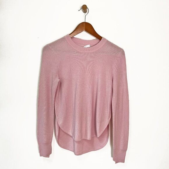 A.L.C. Pink Lightweight 100% Merino Wool Crew Neck Hi Low Sweater - Picture 1 of 6